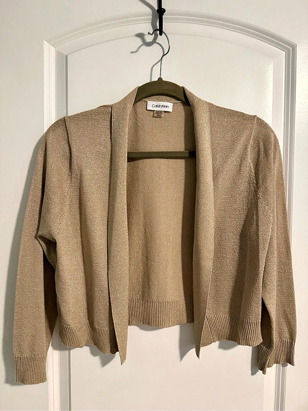 Calvin Klein Metallic Gold Shimmer Open-Front Shrug Cardigan Medium